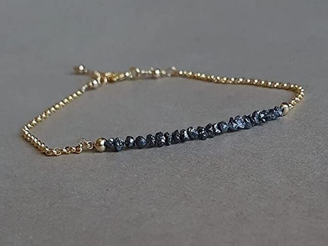 Raw black diamond bracelet, dainty chain bracelet, raw black diamonds jewelry, April birthstone, gift fo YO-BRACE-7199