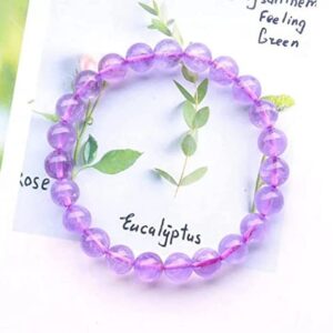 YONKU Purple Natural Lavender Amethyst Quartz Bracelet 8mm Rare Clear Round Beads Women Men Stretch Bracelet Amethyst 7" Beaded Yoga Chakra Brace YO-BRACE-7572