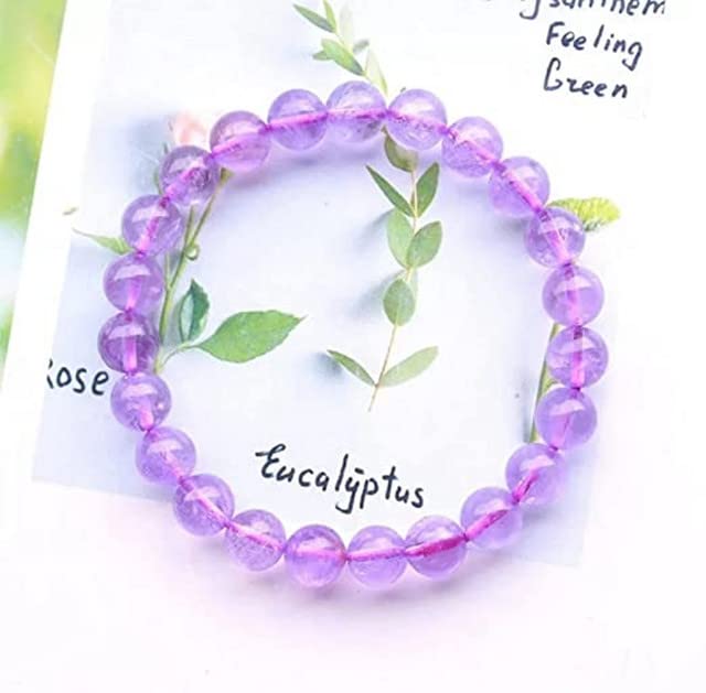 YONKU Purple Natural Lavender Amethyst Quartz Bracelet 8mm Rare Clear Round Beads Women Men Stretch Bracelet Amethyst 7" Beaded Yoga Chakra Brace YO-BRACE-7572