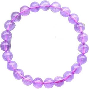 YONKU Purple Natural Lavender Amethyst Quartz Bracelet 8mm Rare Clear Round Beads Women Men Stretch Bracelet Amethyst 7" Beaded Yoga Chakra Brace YO-BRACE-7572