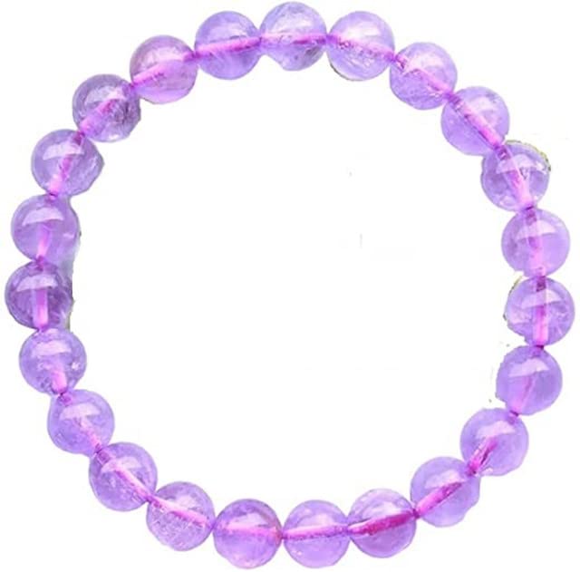 YONKU Purple Natural Lavender Amethyst Quartz Bracelet 8mm Rare Clear Round Beads Women Men Stretch Bracelet Amethyst 7" Beaded Yoga Chakra Brace YO-BRACE-7572