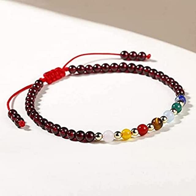 YONKU 10mm 7 Chakra Garnet Bracelets for Women Real Stone Lucky Rope Crystal Bead Bracelet Crystals and Healing Stones Jewelry Birthday Gifts 7" Beaded Yoga Chakra Bracelet YO-BRACE-7045