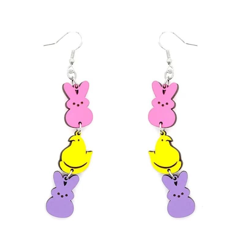 twinkle eye Personalized Cute Rabbit Chicken Earrings Easter Gift Three Piece Hanging Wooden Earrings Drop Dangle Earrings for Women Jewelry