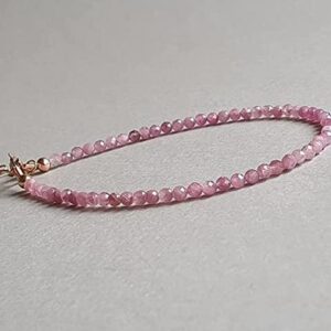 YONKU Genuine pink tourmaline bracelet, delicate gold filled pink gemstone bracelet, tourmaline jewelry, thin silver pink bra YO-BRACE-7217