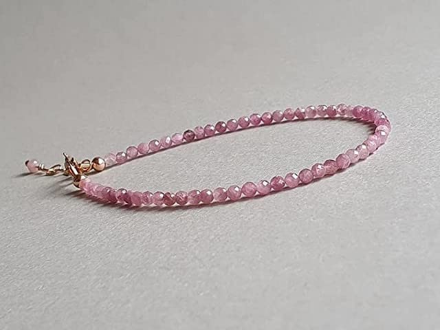 YONKU Genuine pink tourmaline bracelet, delicate gold filled pink gemstone bracelet, tourmaline jewelry, thin silver pink bra YO-BRACE-7217