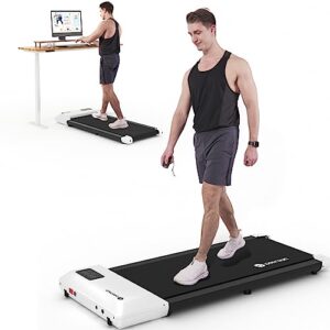 DeerRun Walking Pad Treadmill Under Desk, 2 in 1 Walking Pad Portable Treadmill with 265lbs Capacity, Under Desk Treadmill for Home/Office in LED with Wheels