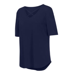 Summer Tops for Women 2023 Cute V Neck T Shirts Solid Color Basic Tees Ladies Casual Comfy Short Sleeve Blouses Dark Blue