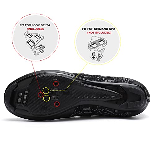 Unisex Road Bike Cycling Shoes Bike Riding Shoes for Men Women, 3 Straps, Pre-Installed Delta Cleatsg Size 8 (Black)