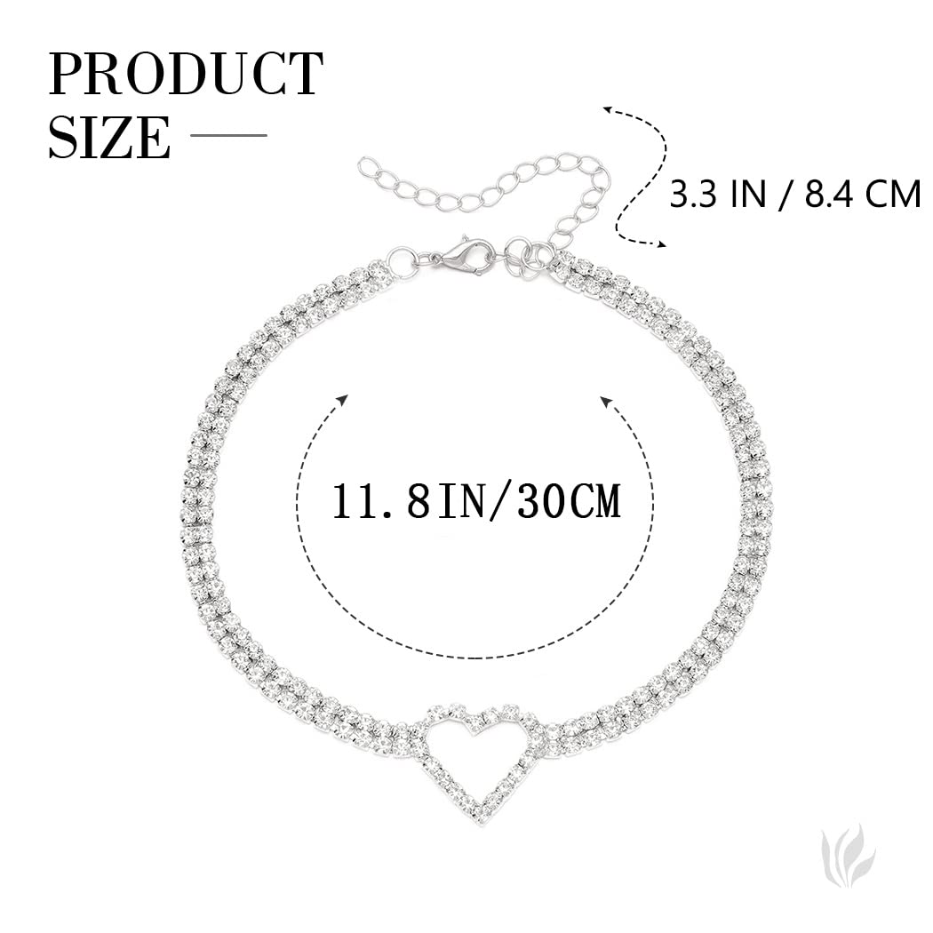 JONKY Rhinestone Choker Necklace Silver Heart Necklaces Crystal Chokers Bling Neck Jewelry for Women (Heart Choker)