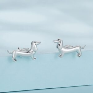 MUNDELL 925 Sterling Silver Cute Dachshund Stud Earrings Puppy Dog Earrings for Women Animal Hypoallergenic Earrings Fine Jewelry