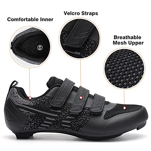 Unisex Road Bike Cycling Shoes Bike Riding Shoes for Men Women, 3 Straps, Pre-Installed Delta Cleatsg Size 8 (Black)