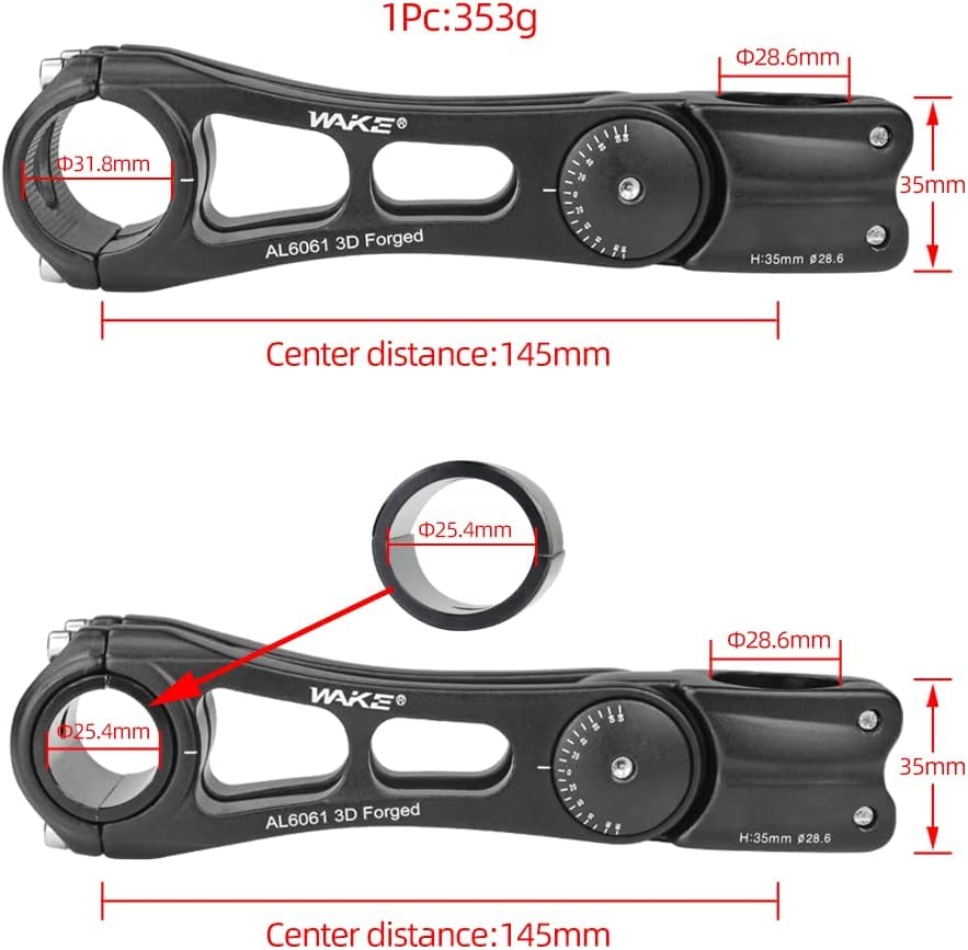 BESNIN Adjustable Bike Stem 0-90 Degree 25.4mm 31.8mm Universal for Handlebar 145mm stem, Adjustable MTB Stem Mountain Bike Stem for Bicycle, Road Bike, MTB, BMX, Cycling