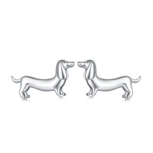 MUNDELL 925 Sterling Silver Cute Dachshund Stud Earrings Puppy Dog Earrings for Women Animal Hypoallergenic Earrings Fine Jewelry