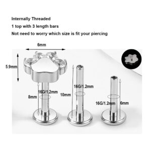 BelezaDosas 16G G23 Titanium Cartilage Earrings Stud Flat Back Dog Paw Cartilage Piercing Jewelry Internally Threaded Medusa Piercing Short Bar Long Bar (medium silver paw)