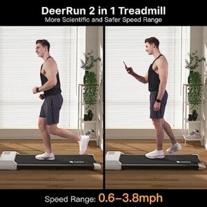 DeerRun Walking Pad Treadmill Under Desk, 2 in 1 Walking Pad Portable Treadmill with 265lbs Capacity, Under Desk Treadmill for Home/Office in LED with Wheels