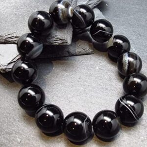 YONKU Black Agate Genuine Bracelet ~ 7 Inches ~ YO-BRACE-7449