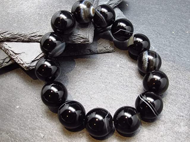 YONKU Black Agate Genuine Bracelet ~ 7 Inches ~ YO-BRACE-7449