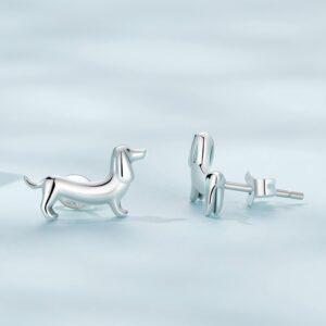 MUNDELL 925 Sterling Silver Cute Dachshund Stud Earrings Puppy Dog Earrings for Women Animal Hypoallergenic Earrings Fine Jewelry