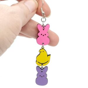 twinkle eye Personalized Cute Rabbit Chicken Earrings Easter Gift Three Piece Hanging Wooden Earrings Drop Dangle Earrings for Women Jewelry