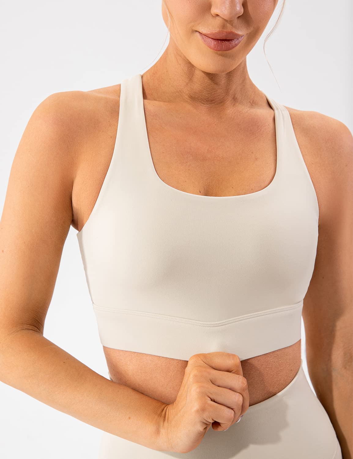 Lavento Women's Supportive Soft Sports Bra Open Racerback - Workout Yoga Training Bras Top (Creamy White, 6)