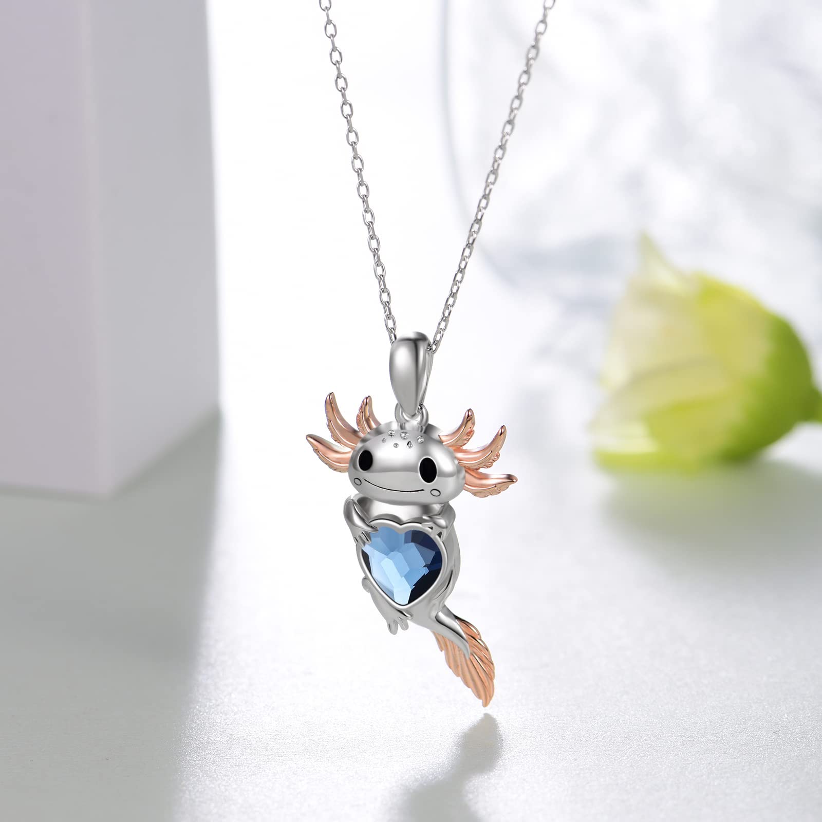 Peireara Axolotl Necklace for Women 925 Sterling Silver Axolotl Pendant Necklace Ctue Animal Axolotl Jewelry Gift for Women Mother