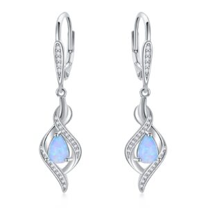 vonala opal earrings 925 sterling silver blue opal october birthstone dangle drop dangly leverback earrings valentine's day jewelry gifts for women