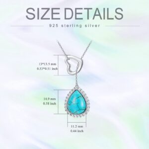 BETHZA Natural Turquoise Necklace for Women with Heart 925 Sterling Silver Genuine Teardrop Turquoise Y-Necklaces Jewelry Gifts for Christmas Birthday