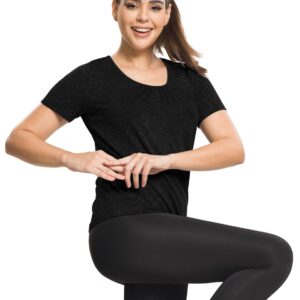 MISS FORTUNE Women's Workout Tops Short Sleeve Spring Shirts for Women Cute Casual Yoga Athletic & Work Loose Fit Summer Top D-black