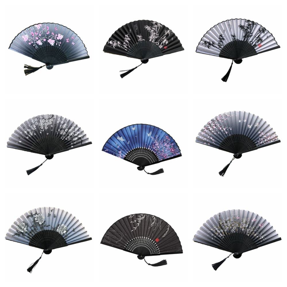 WEISHA Folding Handheld Flower Fan 1PC Vintage Chinese Style Dance Wedding Party Lace Silk Folding Handheld Flower Fan Party Performance Props(52)