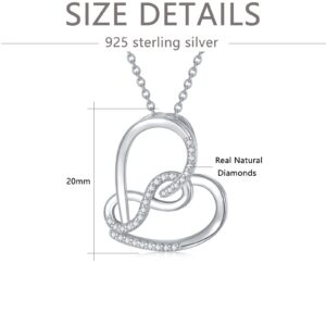 CTIEIP 0.15 cttw Natural Diamond Heart Pendant Necklace for Women Sterling Silver Real Diamond Necklace Jewelry Gift for Her