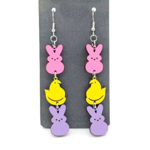 twinkle eye Personalized Cute Rabbit Chicken Earrings Easter Gift Three Piece Hanging Wooden Earrings Drop Dangle Earrings for Women Jewelry