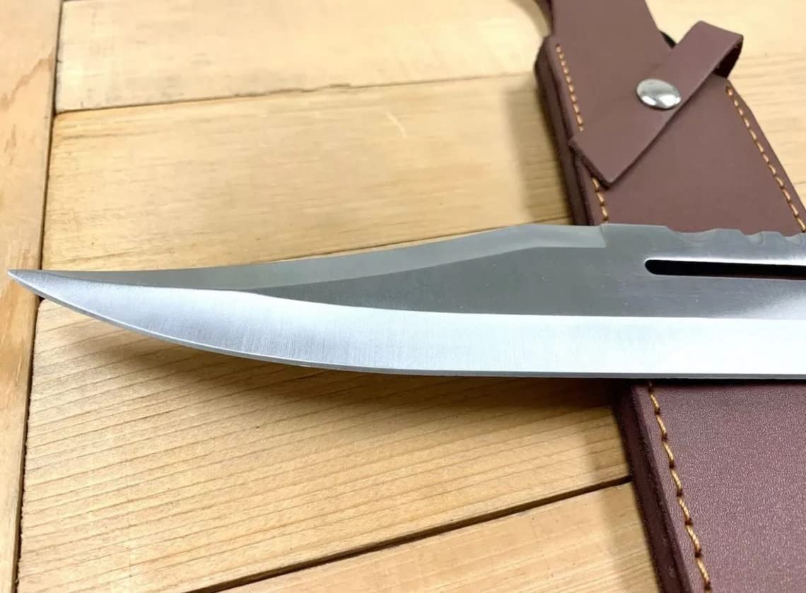 UNIQUE BLADES ! Custom Handmade knife 17'inches Rambo Knife Hunting Survival Bowie Knife ! Full Tang Knife With Leather Sheath