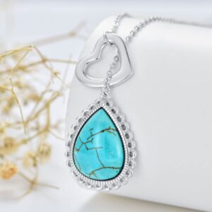 BETHZA Natural Turquoise Necklace for Women with Heart 925 Sterling Silver Genuine Teardrop Turquoise Y-Necklaces Jewelry Gifts for Christmas Birthday