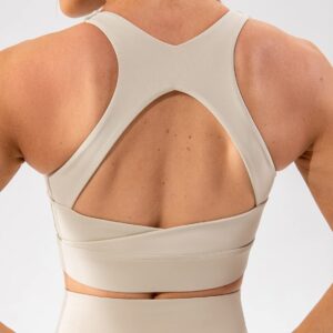 Lavento Women's Supportive Soft Sports Bra Open Racerback - Workout Yoga Training Bras Top (Creamy White, 6)