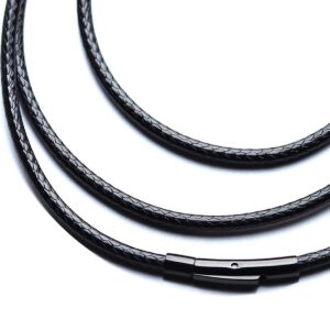 ioyyio durable waterproof leather necklace cord for men, leather rope necklace with clasp, 3mm 32inch braided black cord chain for pendant