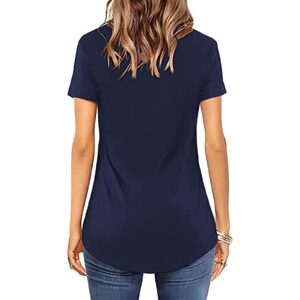 Summer Tops for Women 2023 Cute V Neck T Shirts Solid Color Basic Tees Ladies Casual Comfy Short Sleeve Blouses Dark Blue