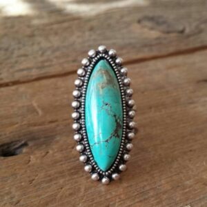 SUKKCCNO Vintage 925 Sterling Silver Open Ring Marquise Cut Natural Bohemia Turquoise Jewelry, Chic Hand Made Jewelry Adjustable Turquoise Moonstone Ring Wedding Ring for Women Gift