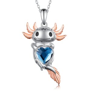 peireara axolotl necklace for women 925 sterling silver axolotl pendant necklace ctue animal axolotl jewelry gift for women mother