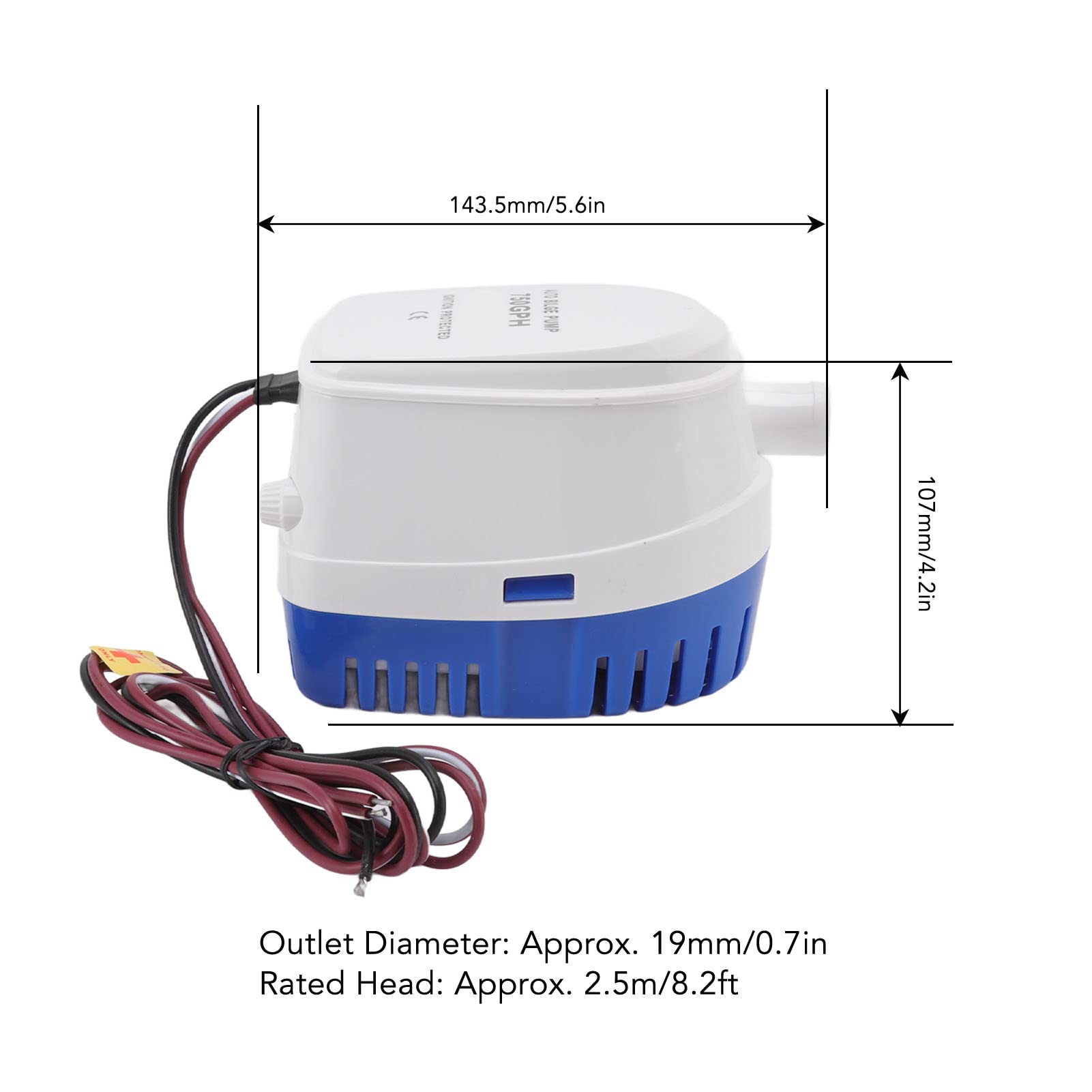 Bilge Pump, Bilge Pumps for Boats, Auto Bilge Pump Impact Resistance Mini Multifunctional DC Submersible Pump with Float Switch (24V)