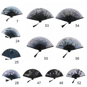 WEISHA Folding Handheld Flower Fan 1PC Vintage Chinese Style Dance Wedding Party Lace Silk Folding Handheld Flower Fan Party Performance Props(52)