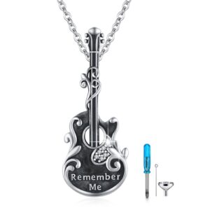 xixles guitar urn necklace for ashes 925 sterling silver musical guitar memorial pendants necklace,guitar cremation keepsake jewelry for men women guitarist