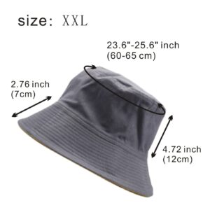 MUNULA Extra Large Bucket Hats XXL Hats for Men Big Head Oversized Cotton Reversible Unisex Fishing Hat 23.6"-25.6" Outdoor (Black/Khaki)