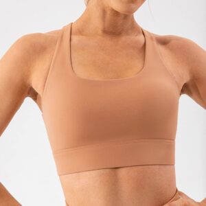 Lavento Women's Supportive Soft Sports Bra Open Racerback - Workout Yoga Training Bras Top (Pale Copper, 4)