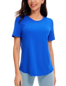 crz yoga women's pima cotton short sleeve workout shirts casual yoga t-shirt soft athletic tee top strong blue x-large