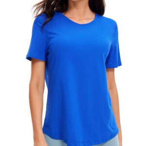 CRZ YOGA Women's Pima Cotton Short Sleeve Workout Shirts Casual Yoga T-Shirt Soft Athletic Tee Top Strong Blue X-Large