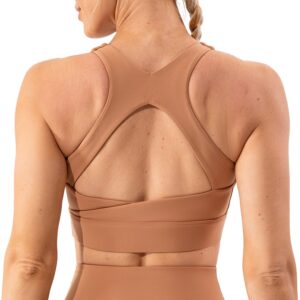 Lavento Women's Supportive Soft Sports Bra Open Racerback - Workout Yoga Training Bras Top (Pale Copper, 4)