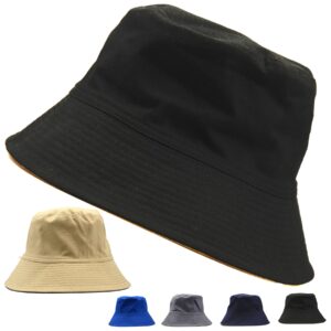 MUNULA Extra Large Bucket Hats XXL Hats for Men Big Head Oversized Cotton Reversible Unisex Fishing Hat 23.6"-25.6" Outdoor (Black/Khaki)