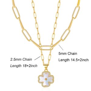 ITS4YEO Four Leaf Clover Pendant Necklace Double Layer Chain 14K Gold Plated Birthday Valentine's day Jewelry Gift for Women Wife