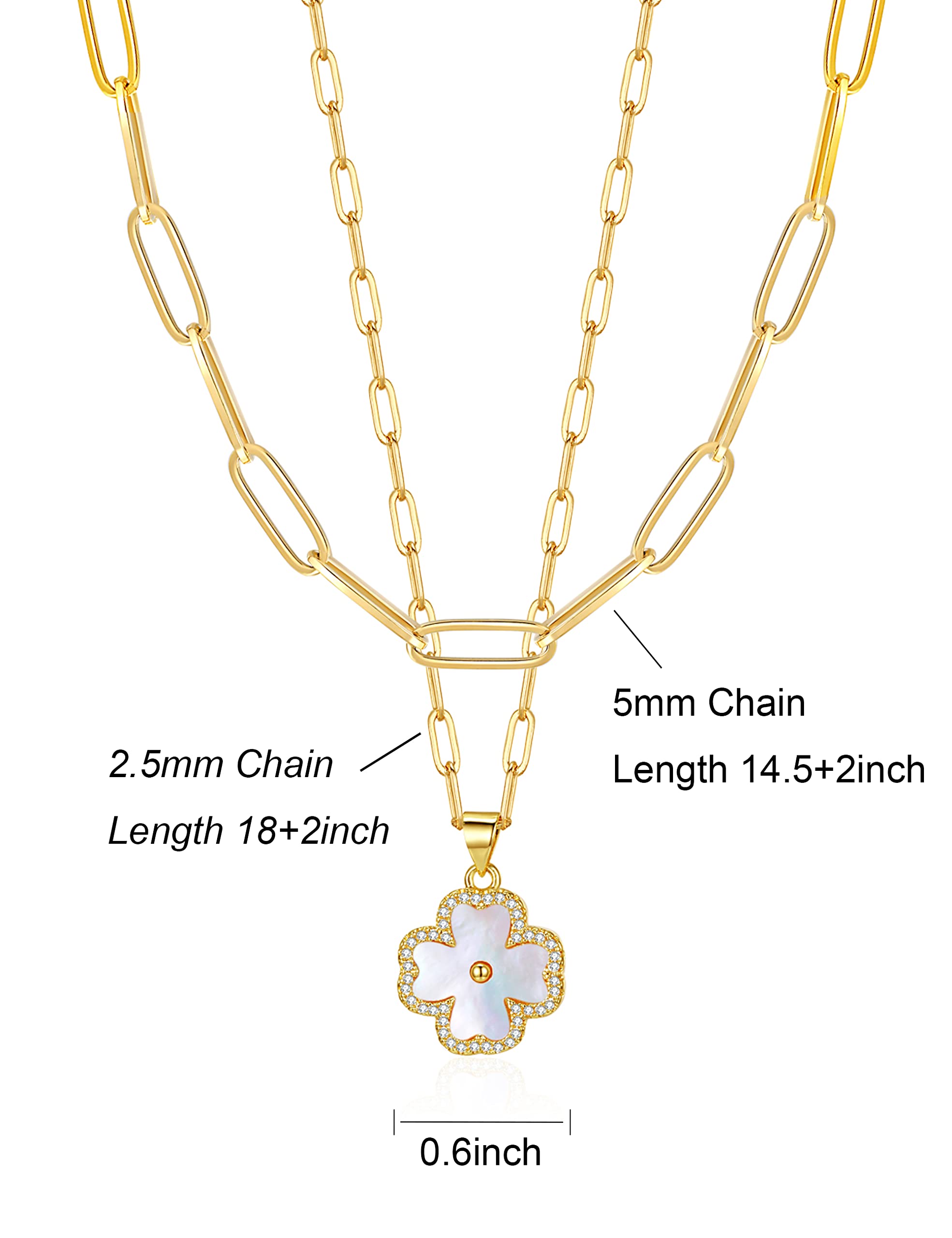 ITS4YEO Four Leaf Clover Pendant Necklace Double Layer Chain 14K Gold Plated Birthday Valentine's day Jewelry Gift for Women Wife