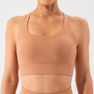 Lavento Women's Supportive Soft Sports Bra Open Racerback - Workout Yoga Training Bras Top (Pale Copper, 4)